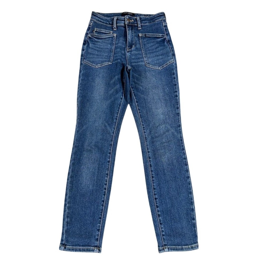 Judy Blue Relaxed High Rise Front Patch Pocket Jeans Medium Wash JB88687 DK 5/27